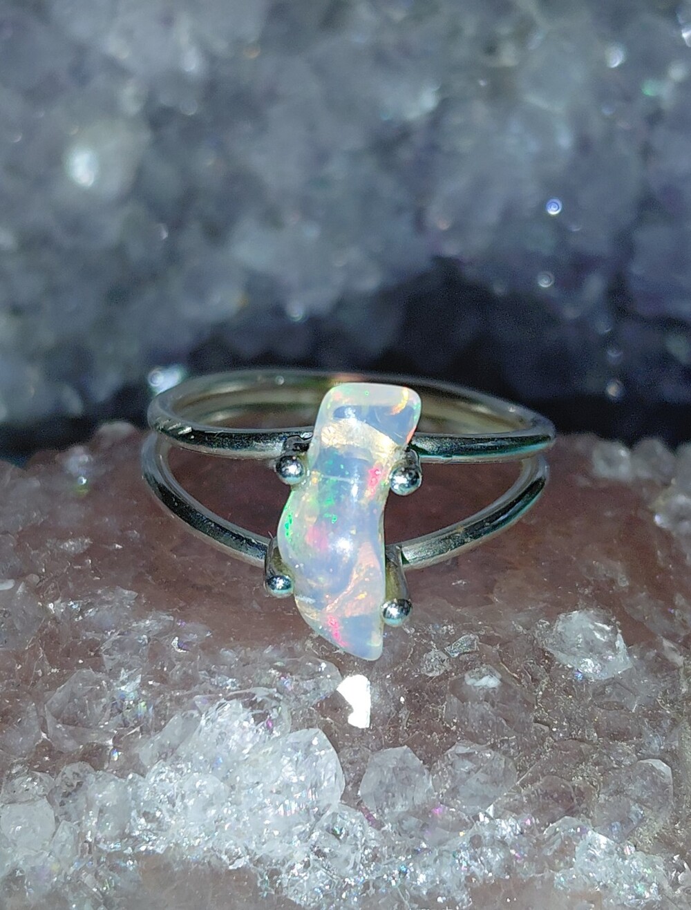 Raw Tumbled Ethiopian Opal Silver Ring